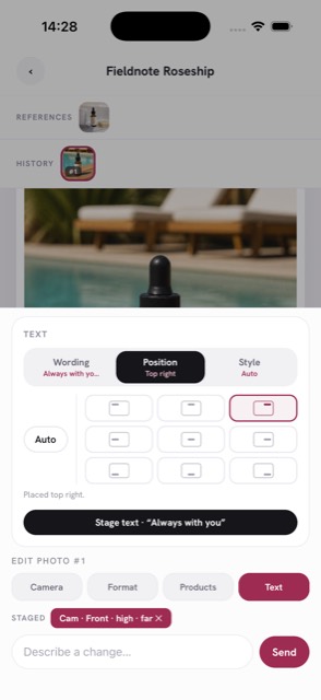 Adjusting staged text position on a render in the app