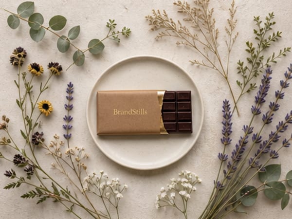A packaged food product shot as an overhead flat lay